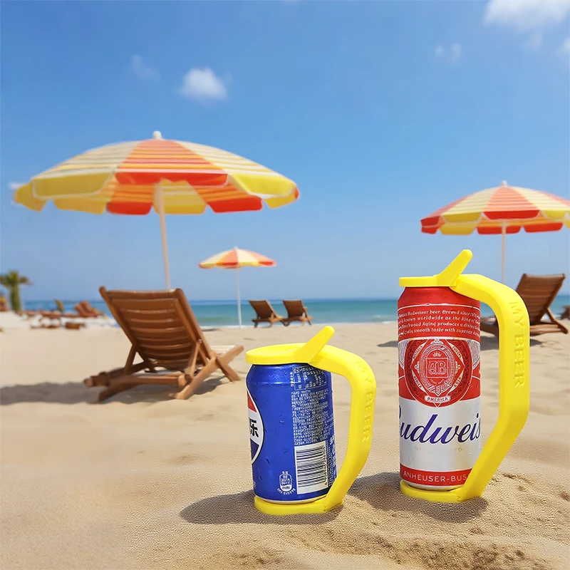 Portable Beer Can Holder with Handle, Soda Drink Grip, Anti-Slip Can Gripper for Outdoor Beach Party BBQ Camping view 3