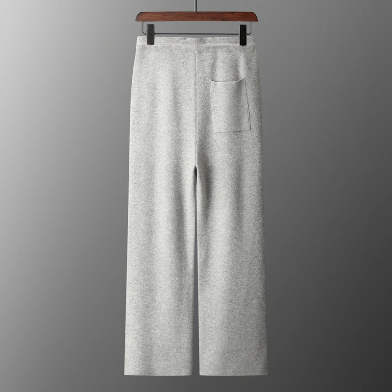 New autumn/winter thickened Scimitar 100% Merino wool wide leg pants men's cashmere sweatpants with pocket elasticated waist woo