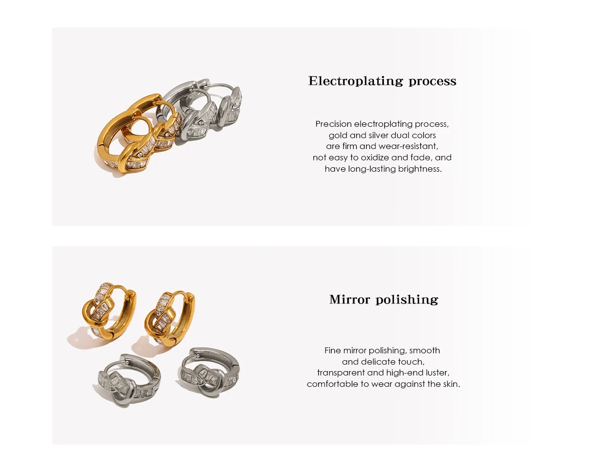 E.B.belle Unregelmäßige Knoten-Zirkon-Creolen 18K Vergoldete Edelstahl-Ohrringe für Frauen Hypoallergener Schmuck Geschenk – Detail 8