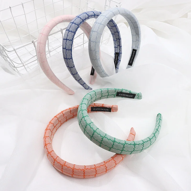 

Thick Sponge Colorful Plaid Pattern Hairbands Retro Non Slip Headband Fresh Wash Face Hair Hoop Makeup Headwear Hair Accessories