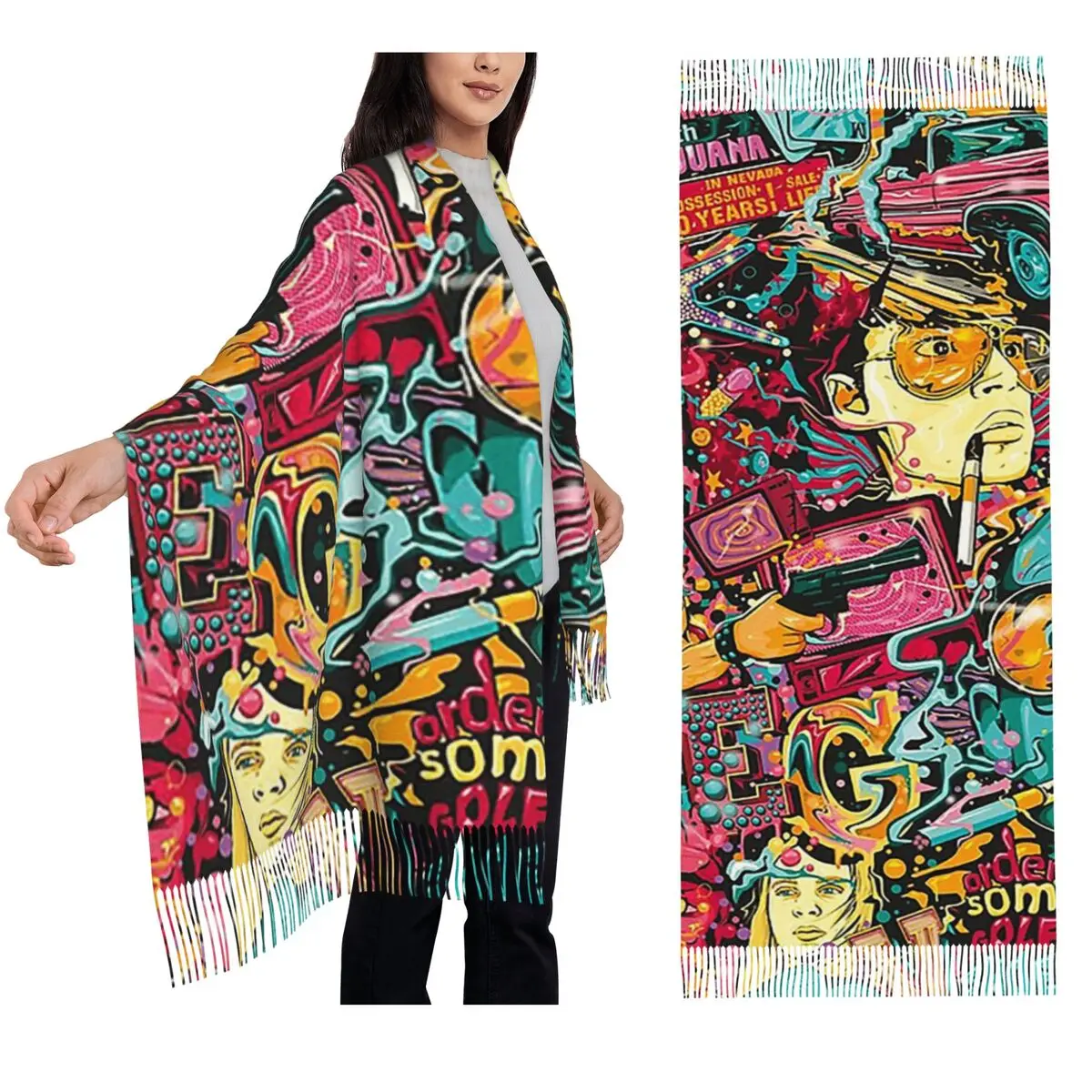 

Страх и ненависть в Лас-Вегасе Художественный шарф Шарфы с кисточками Женские мягкие теплые шали и накидки Длинная осенне-зимняя шаль