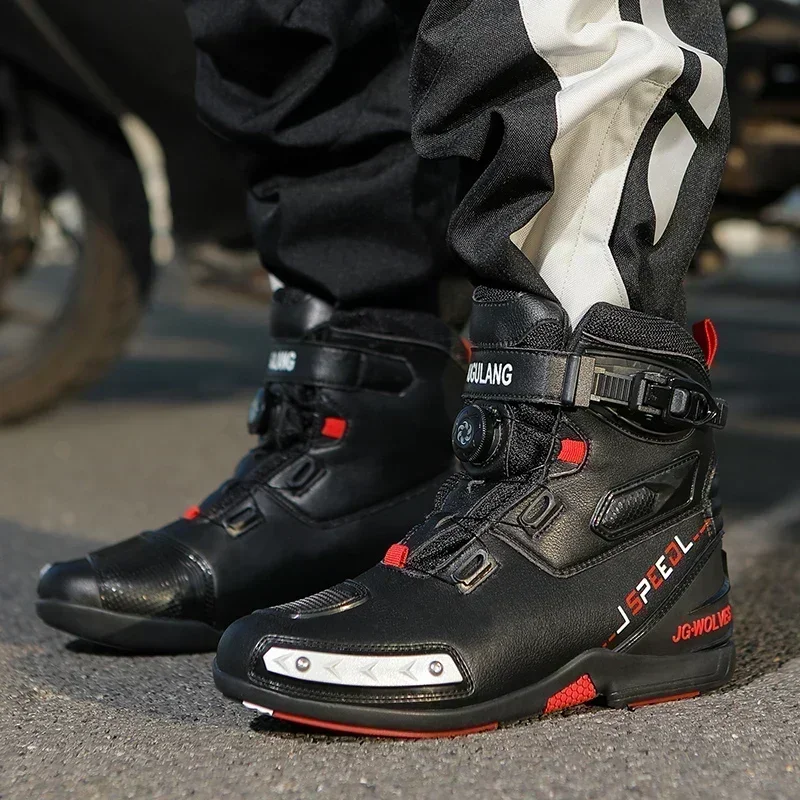 Breathable Anti Slip Wear-resistant Riders Boots Motorbike Racing Ankle Length Shoes 2024 New Motorcycle Boots Men Leather Motos