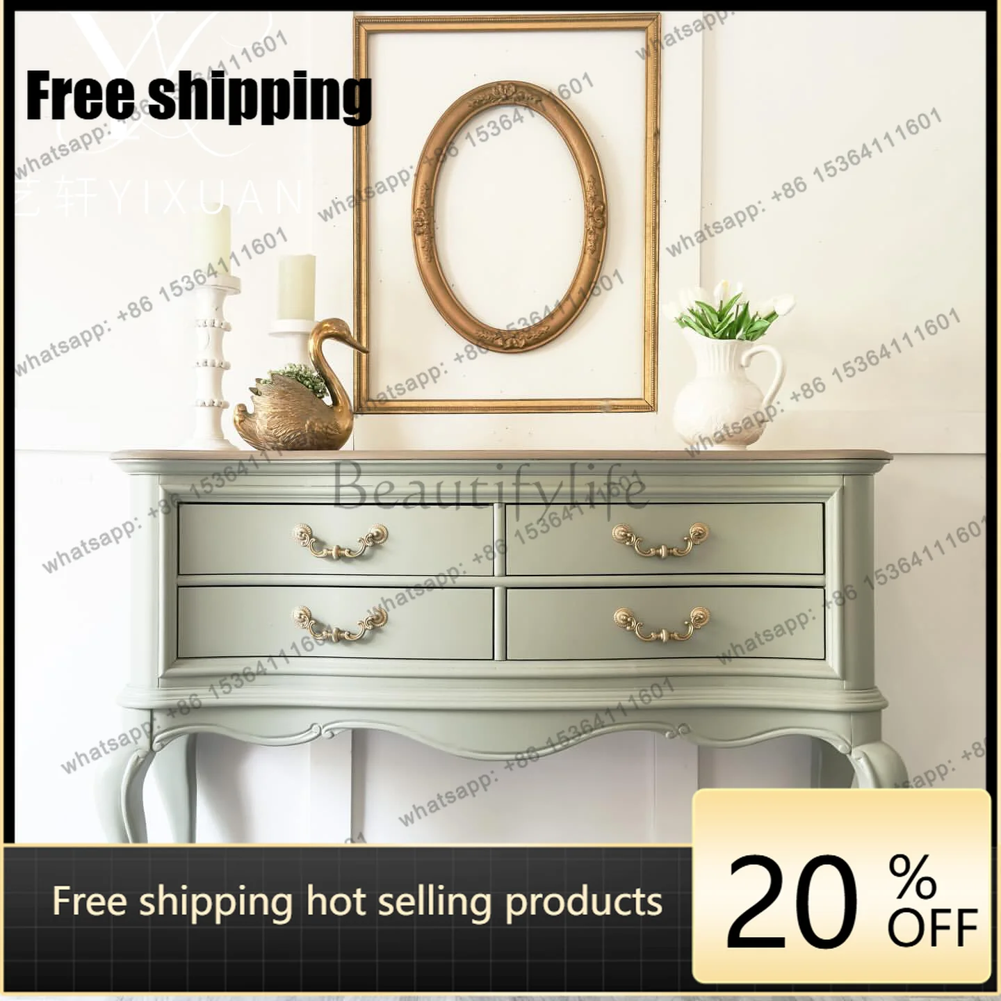 

XX French solid wood dining side cabinet American modern simple living room household entrance storage cabinet