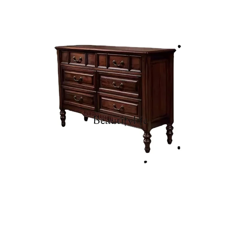 

FG28American-Style Solid Wood Chest of Six Drawers Vintage Mahogany Restaurant Storage Cabinet Bedroom