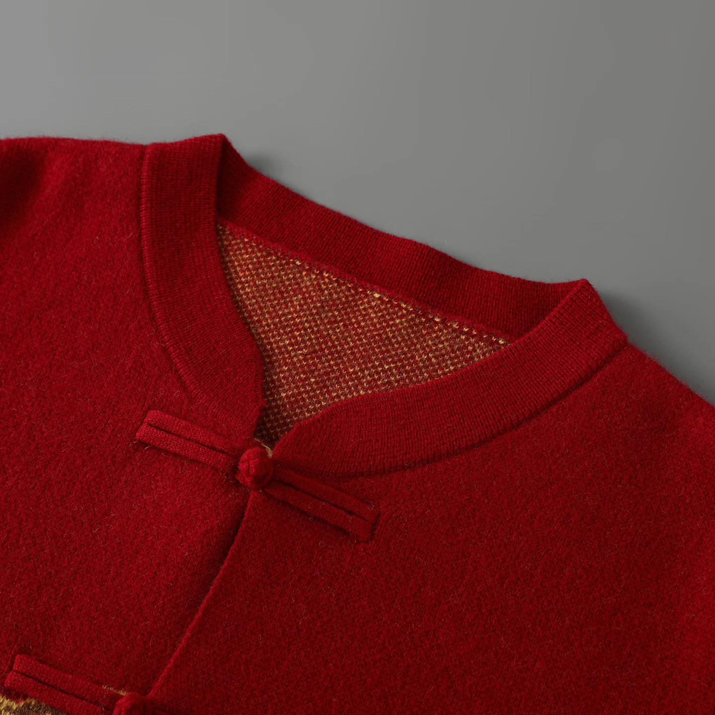 Classic Chinese Jacquard Style Cardigan Pure Australia Wool Sweater Retro button pocket decoration High quality Double-layer Top