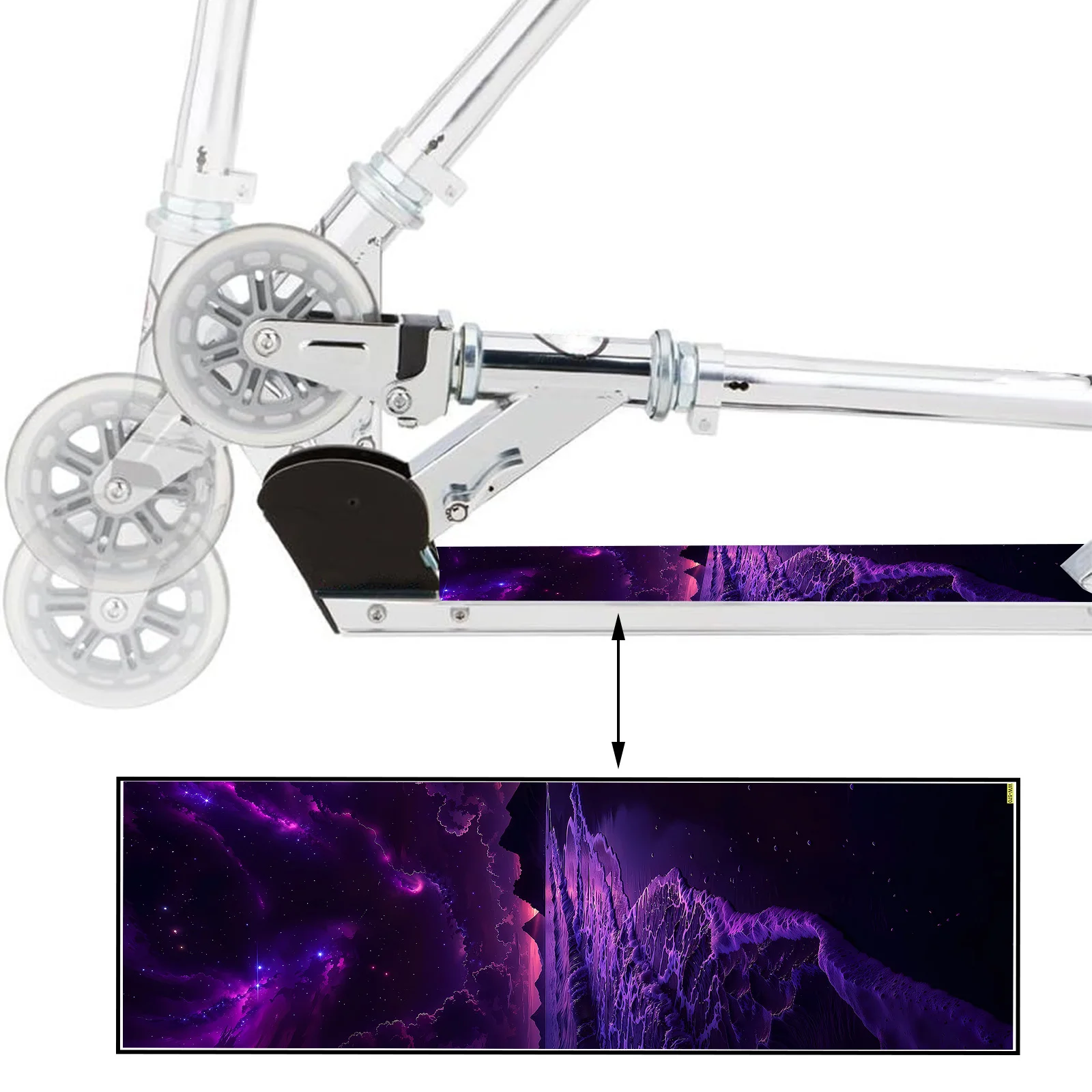 

1 фиолетовая наклейка с фантазийной звездной пылью, трендовая наклейка для самоката, наклейка для скейтборда, наклейка на коврик для самоката, крутые аксессуары для скейтборда