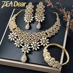 Fashion jewelry Dubai Bohemia Zircon 14k Gold Plated bracelet ring necklace earring Wedding Bride jewelry Sets For Women