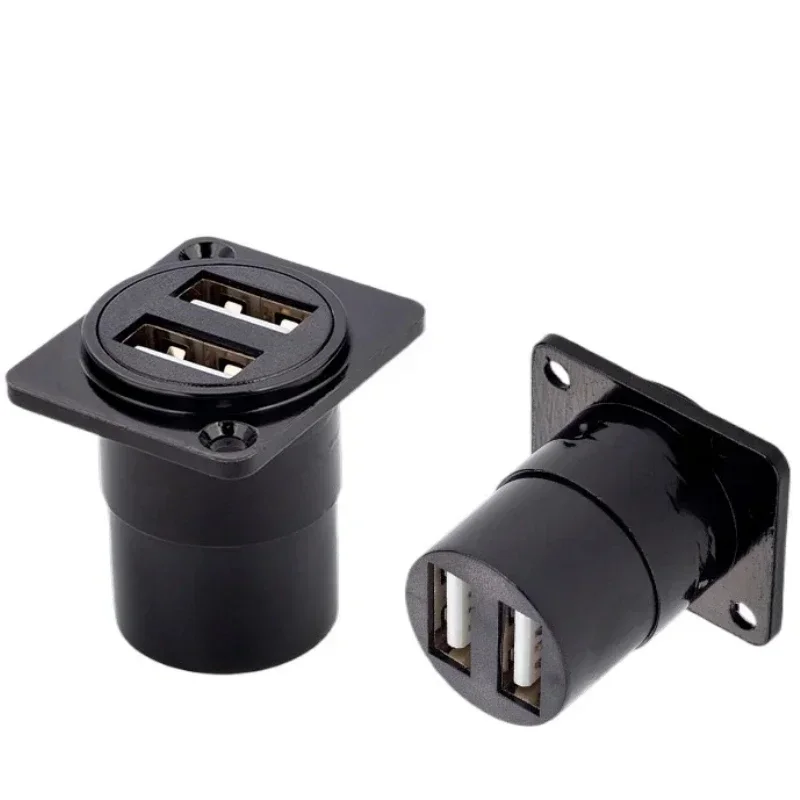 1PCS D Type Metal Double-Row USB Socket Female To Female USB 2.0 3.0 Connector Panel Mounting Black