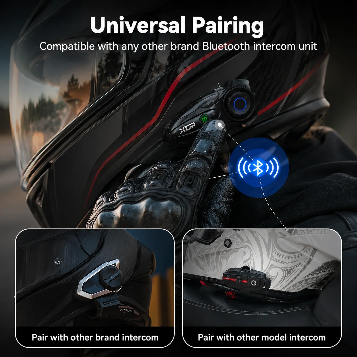 XPG X10 Bluetooth 5.3 Motorcycle Intercom Helmet Headsets IP67 Waterpoor Wireless Communication Interphone Handsfree 10 Riders