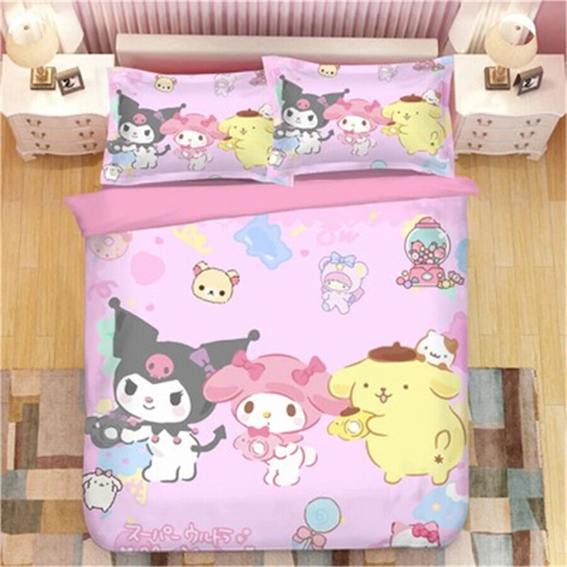 2024 New Duvet Cover My Melody Kuromi Cinnamoroll 3d Printed Quilt Cover Pillowcase Girls Bedroom Decoration Single Double Gift