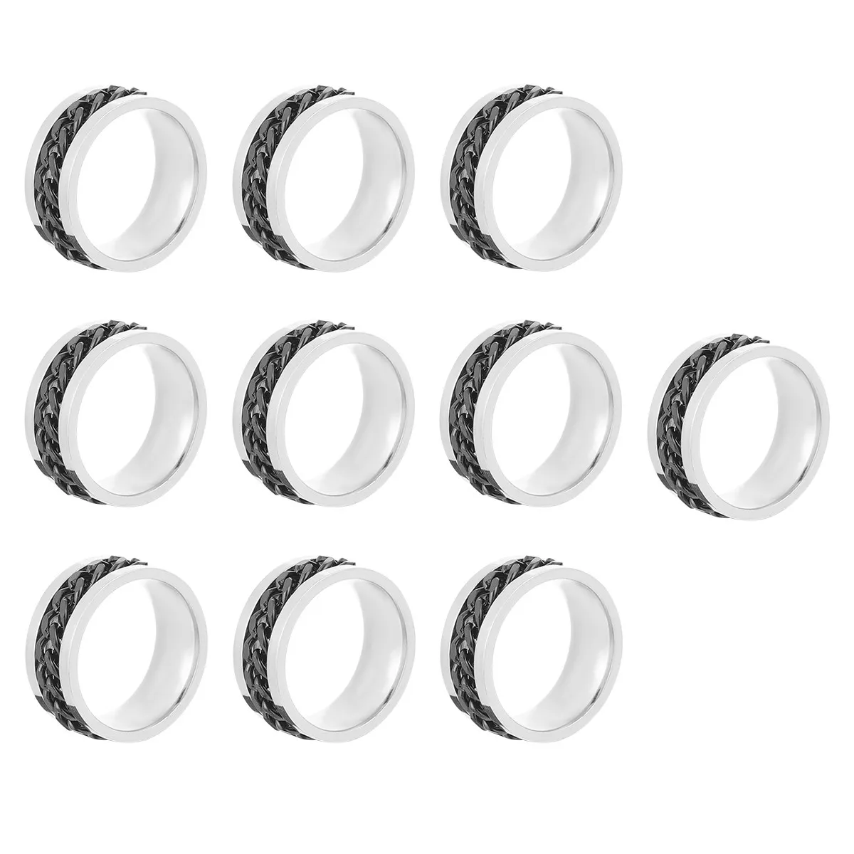 

10Pcs Men's Stainless Steel Ring Titanium Steel Fashion Ring with Chain Design Rotating Feature Bottle Opener Stylish Gift