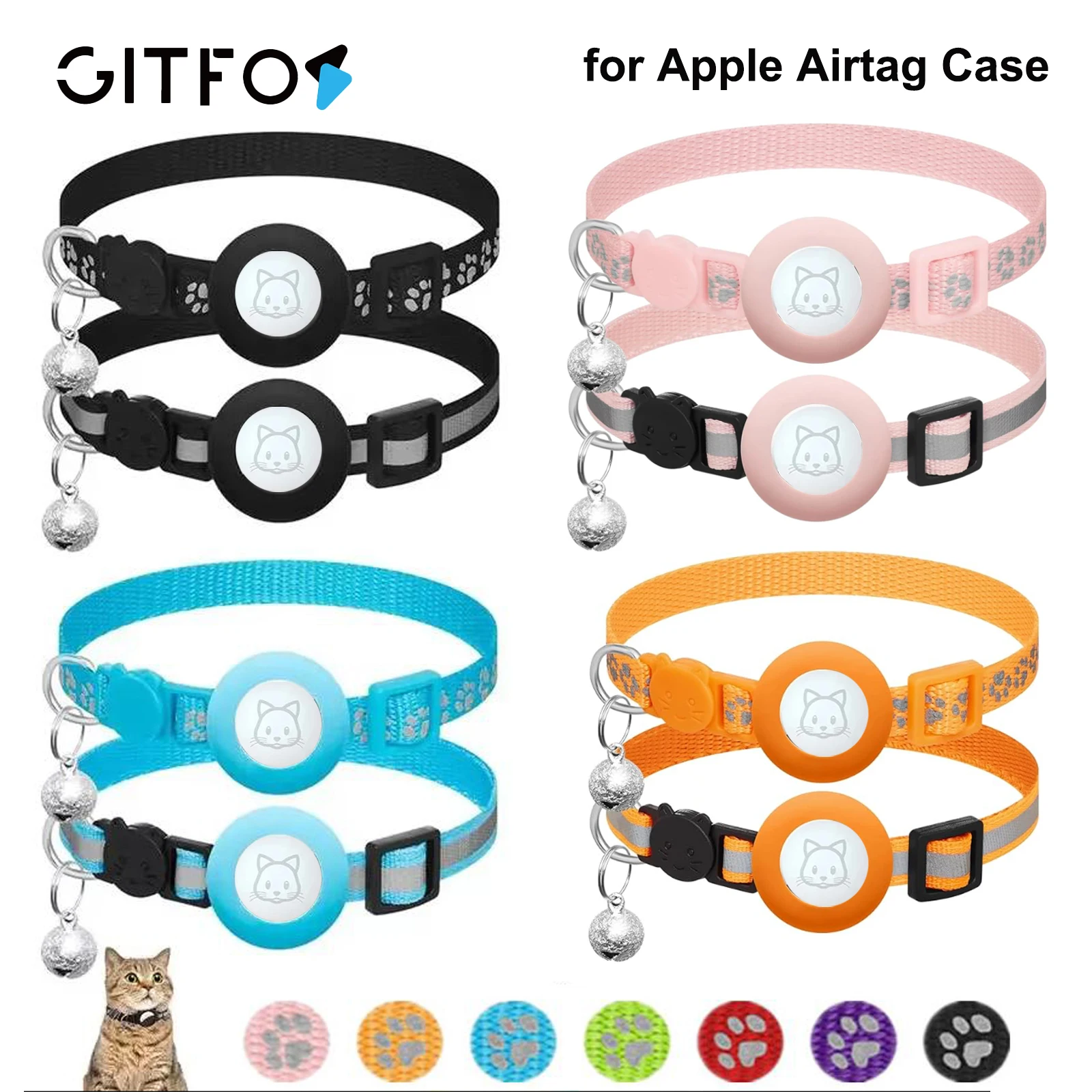 

GITFOS Airtag Cat Collar for Apple Airtag with Bell Adjustable Safety Buckle Reflective GPS Collar for Kittens Puppies 7-12inch