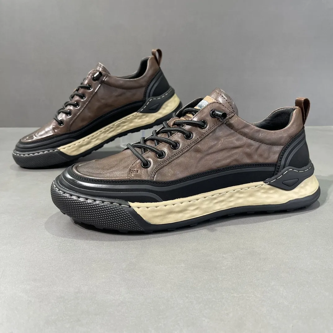 

New Man Shoes Fashion Genuine Leather Men Sneakers Male Pure Colors Fashion Leisure Sport Shoes Leather Boys Running Shoes A183