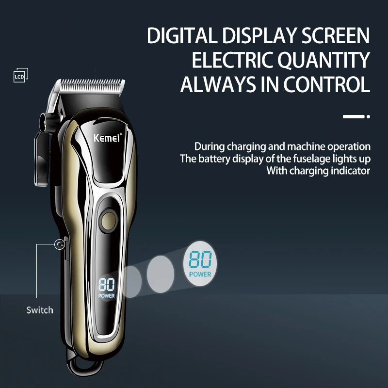 KEMEI KM-PG1990AตัดผมClipperผมมืออาชีพจอแสดงผลLcd Trimmerที่มีประสิทธิภาพไร้สายผมClipper Trimmer