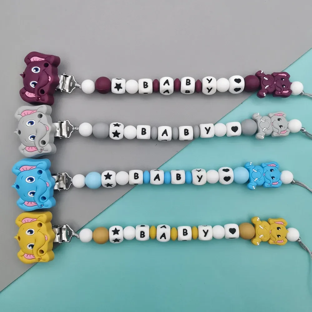 

Customized English Russian Silicone Letter Name Baby Silicone Pendant Pacifier Clip Chains Teether Baby Pacifier Kawaii Toy Gift