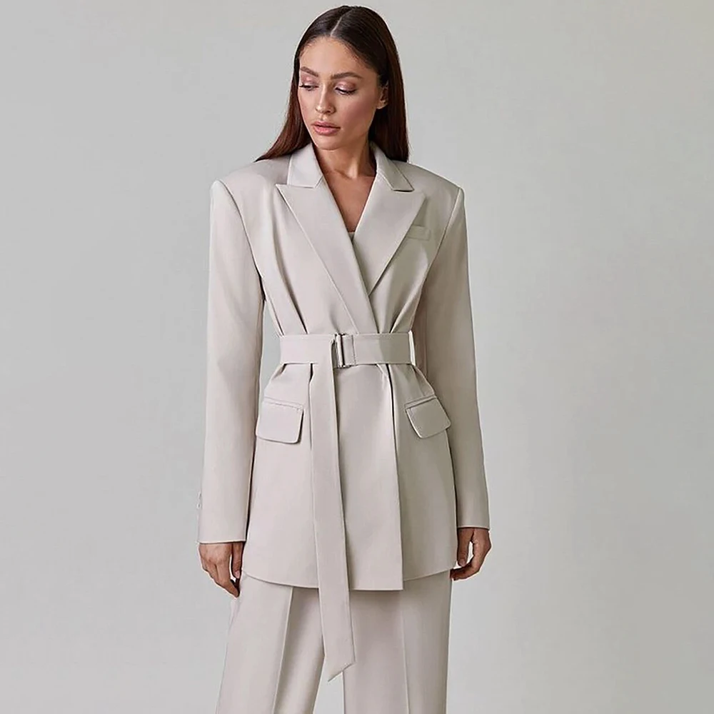 Fashion Women's Suits 2 Piece Jacket Pants Sets Double Breasted Peak Lapel Slim Fit Female Clothing Customzied Blazer Outfits
