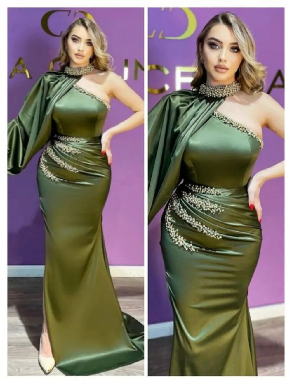 

Merida Beads Halter Saudi Arabia Prom Dresses One-Shoulder Satin Side Slit Mermaid Elegant Party Dresses For Women 2023