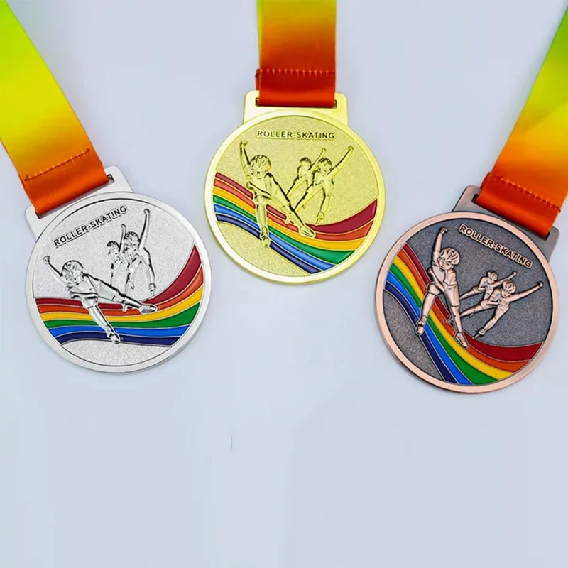 

Customization Roller Skating Competition Metal Medal, Gold, Silver, Copper, Souvenirs Award, Hanging Around the Neck Decor, 3Pcs