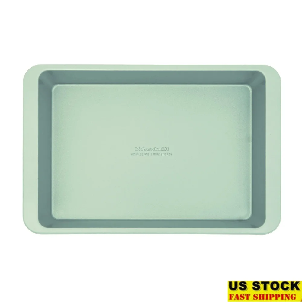 Sartén para tartas y plato para hornear de hoja antiadherente de acero aluminizado de 9 x 13 pulgadas, color verde pistacho