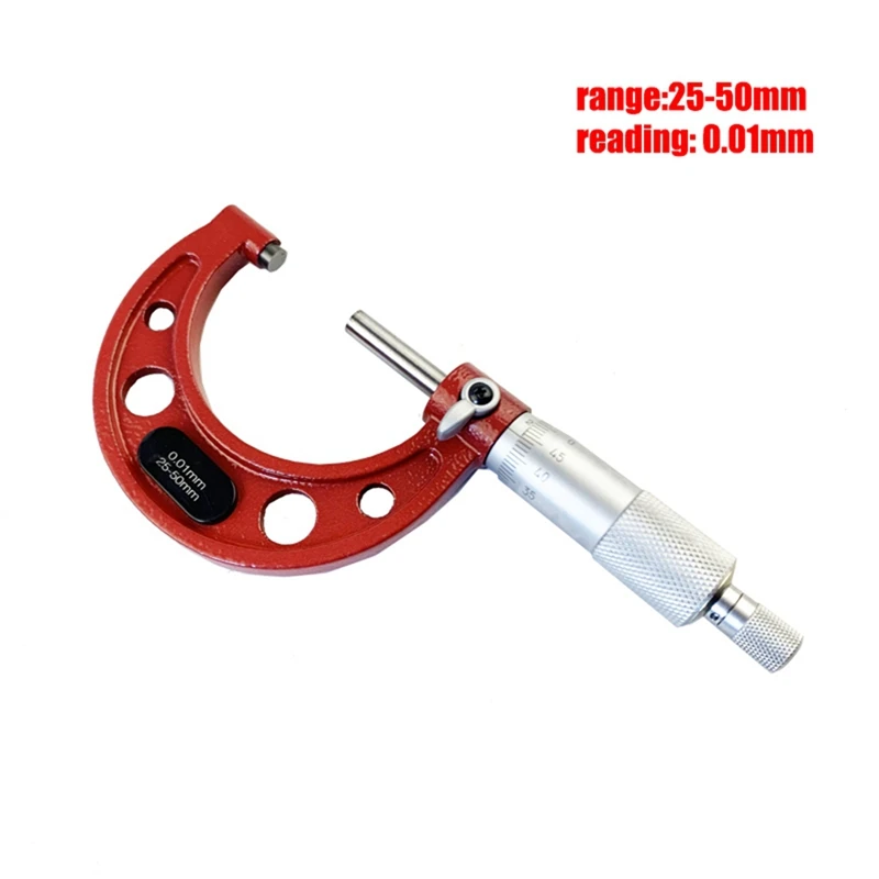 4 PCS 0-25Mm-50Mm-75Mm-100Mm Outside Micrometer Set With Standards Ratchet Stop Red 0-100Mm Range 0.01Mm Graduation