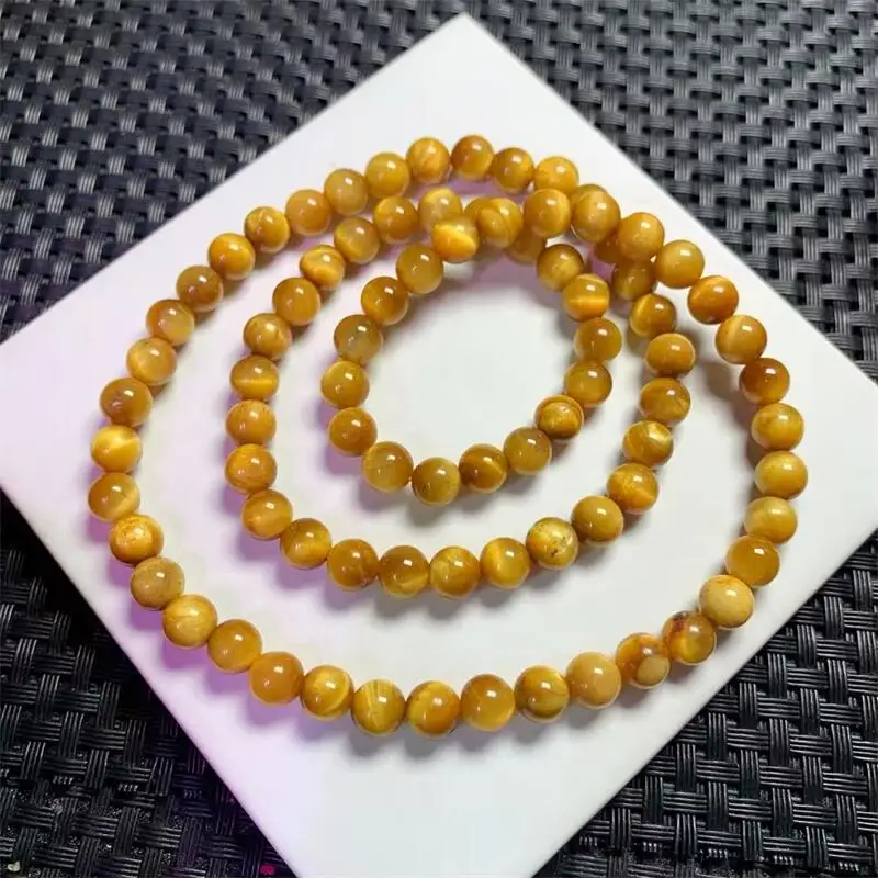 

6.5MM Natural Golden Tiger Eye Stone Triple Circle Bracelet Fashion Gemstone Jewelry Reiki Healing Gift Women 1pcs