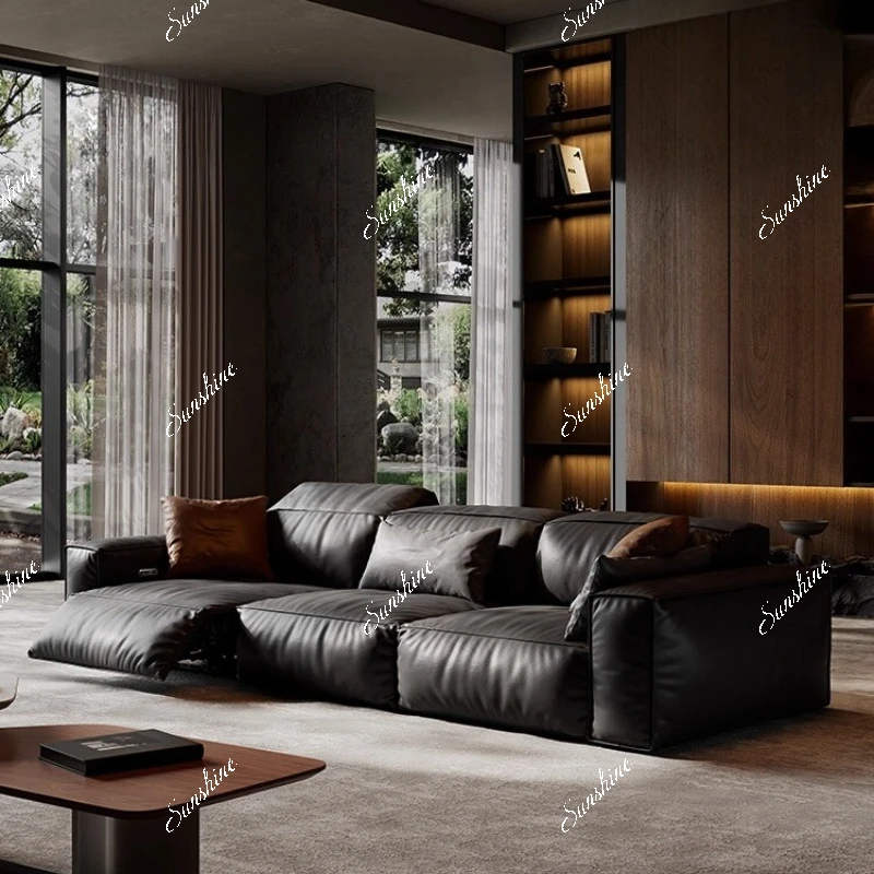 

Italian minimalist tofu block electric function leather living room straight row zero against the wall smart model