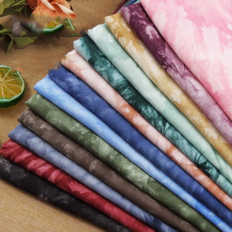 Cotton Linen Tie-dyed Fabric By The Meter for Dresses Clothing Pants Skirts Sewing Children\'s  Thin Drape Summer Printed Textile