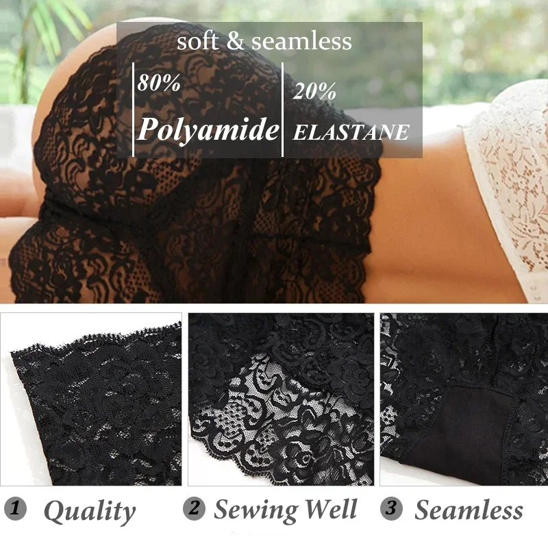 Finetoo High-Rise Sexy Lace Brief Comfortable Stretchy Semi Sheer French-Cut Panties Women's Underwear Breathable Lingerie S-2XL image 5