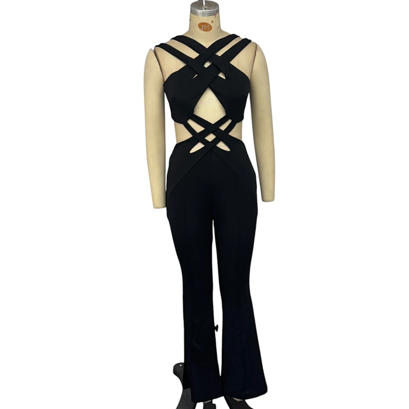 Wefads Vrouwen 2023 Nieuwste Jumpsuit Mode Effen Mouwloos Hollow Out Backless Sexy Gesmoorde Taille Onregelmatige Rechte Broek Romper