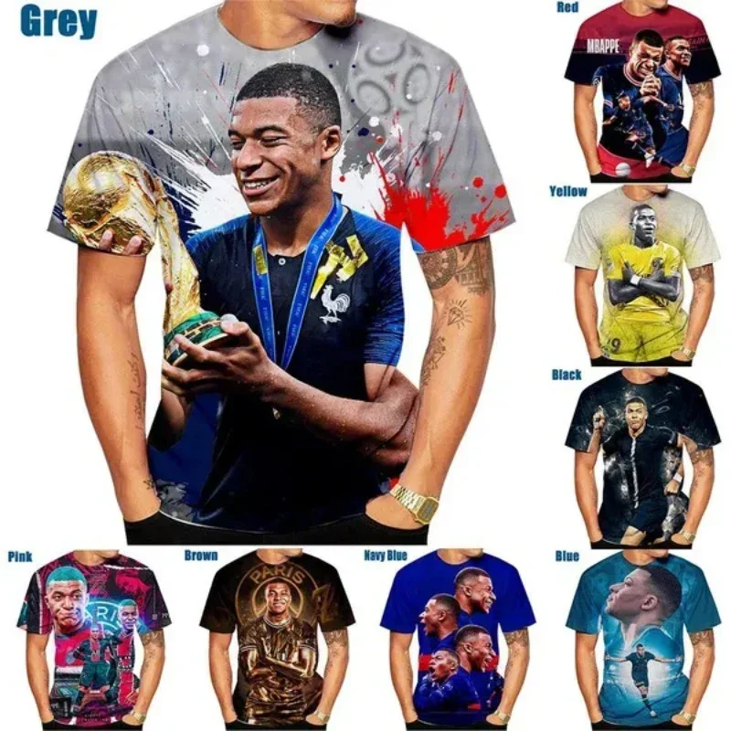 Football Player Kylian Mbappé Fans Jerseys Personality T-Shirt Casual 3D Printed Short Sleeves Shirt Men's Fashion Summer Tees