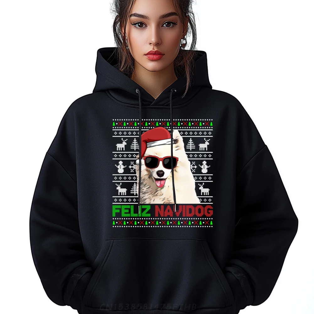 

Samoyed Dog Feliz Navidog Funny Christmas Fashion Hoodie Men Streetwear Men Vintage Christmas Sweater