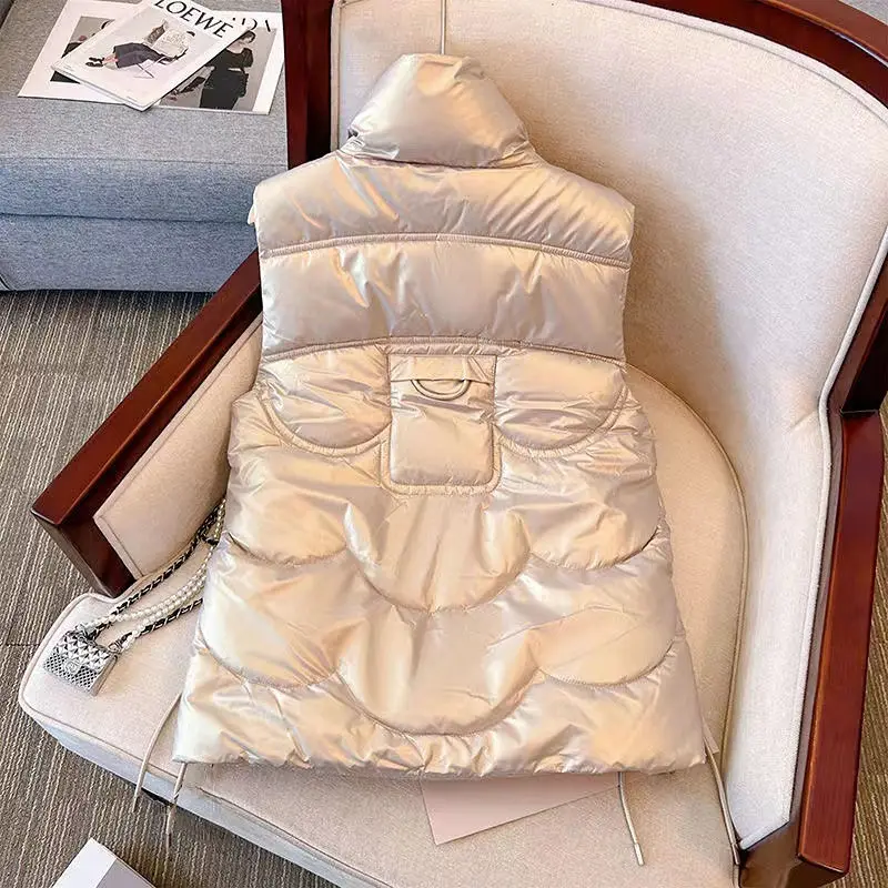 Autumn Winter Parkas Women Sleeveless Cotton-padded Jacket Vest Pocket Korean Chic Waistcoat Quilted Jacket Coat Warm Thick