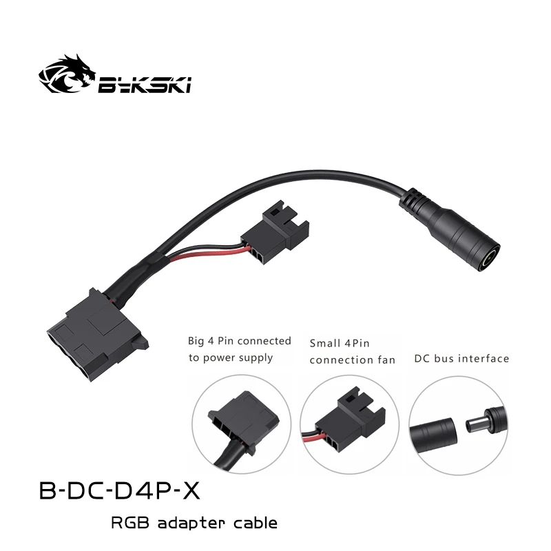 Bykski Use for Computer Large 4D Port to DC Port Power Supply Adapter Cable 12V Water Pump/Fan B-DC-D4P-X