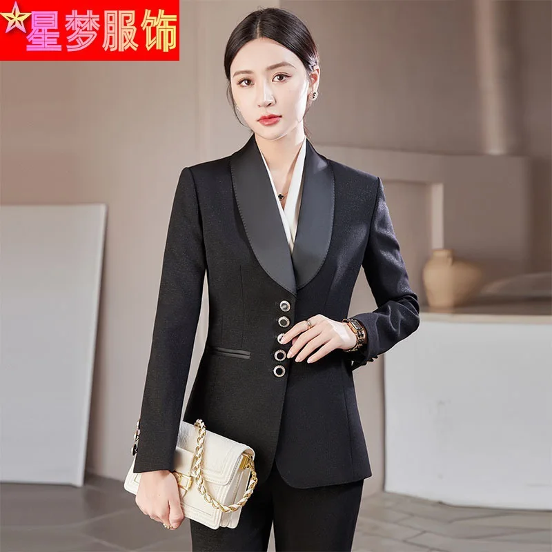 

Long Sleeve Green Collar Black Fashion Suit Fabric Elegant Formal Clothes Socialite Work Uniforms White Collar Business Wear