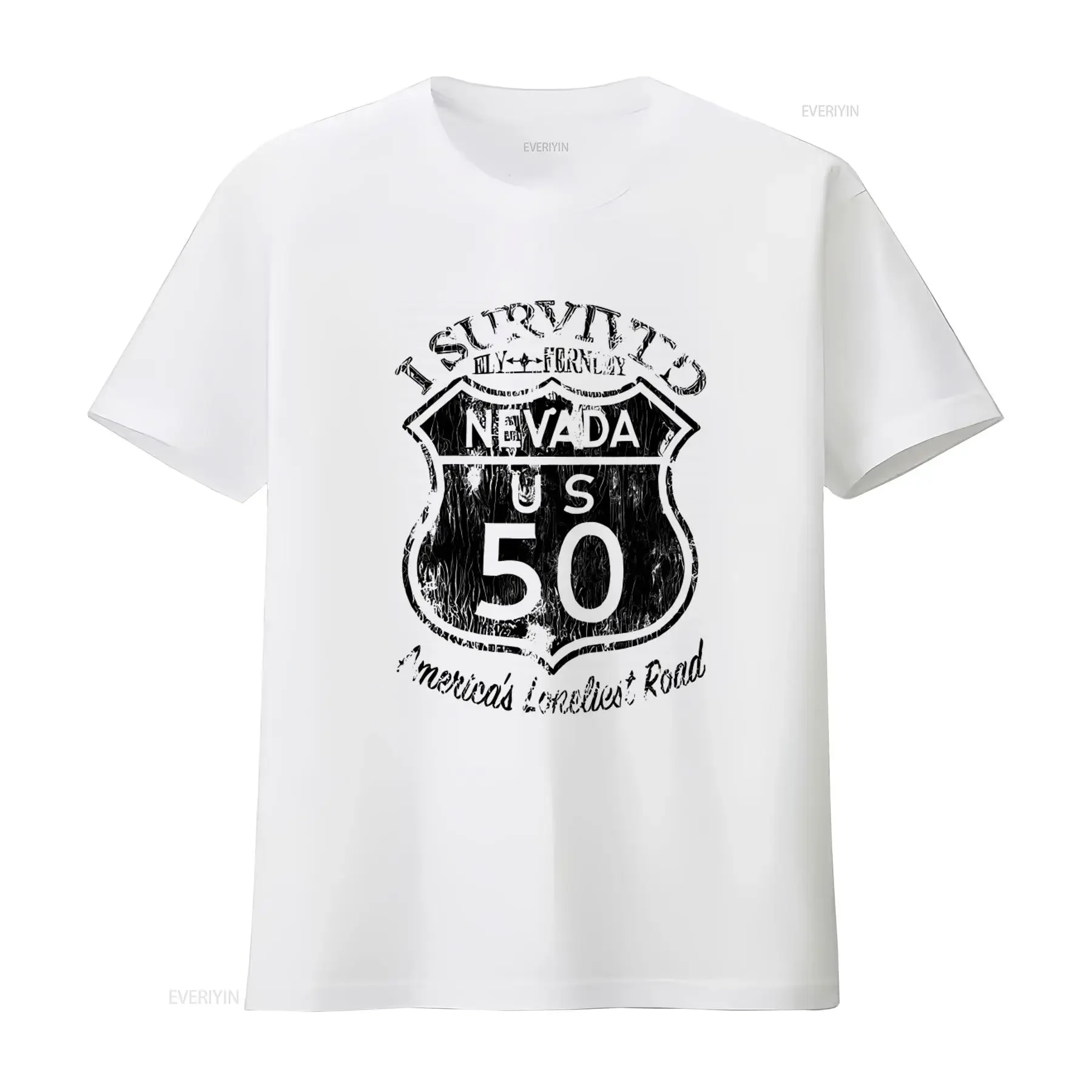 I Survived Nevada US Highway 50 America's Loneliest Road Trip T Shirt USA HWY  vintage Washed graphic Comfortable streetwear