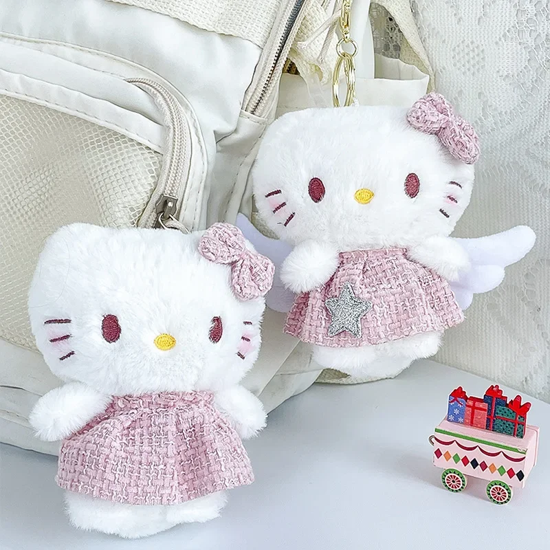 2024 Angel Series Kittys Plush Doll Pink Wings Keychain Cute Girl Cartoon Backpack Pendant Kawaii Decoration Children Toy Gifts