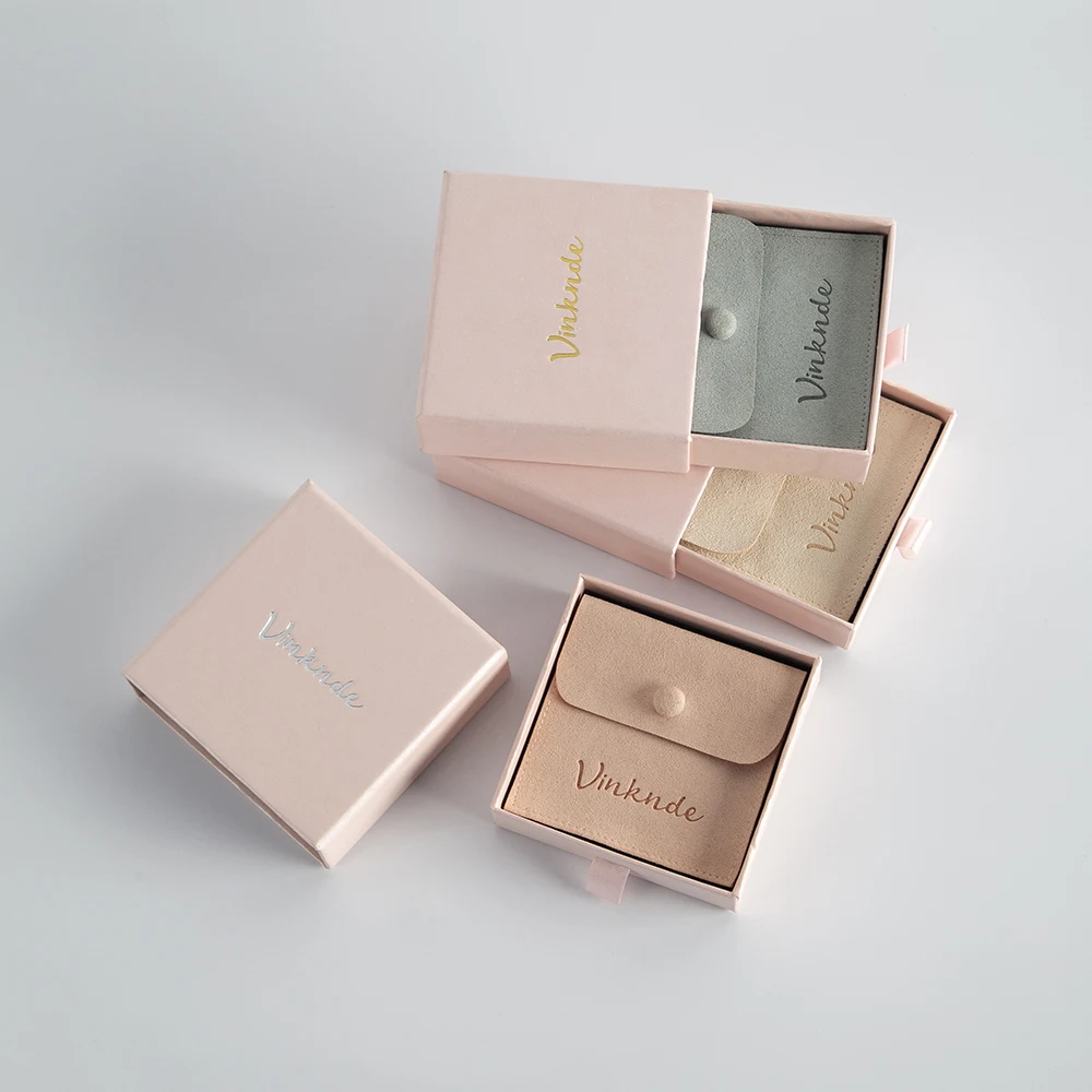 

Personalization Logo Jewelry Packaging Boxes Cardboard Drawer Sliding Box With Snap Bag Engagement Wedding Party Gift Ring Case