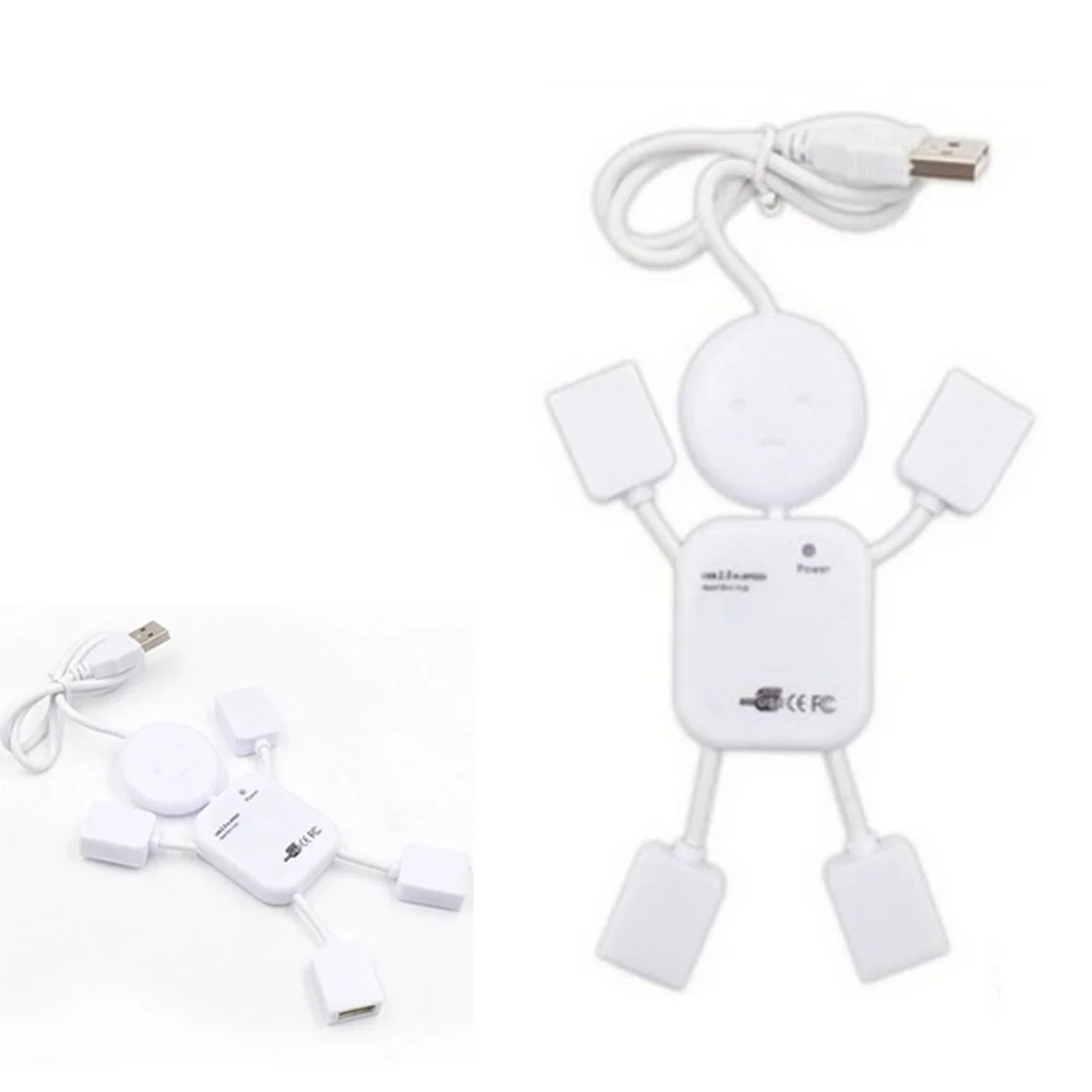 Hub USB de 4 puertos 2.0 Transferencia de datos de alta velocidad Compacto Ligero Forma de personas Plug and Play para PC Notebook Blanco