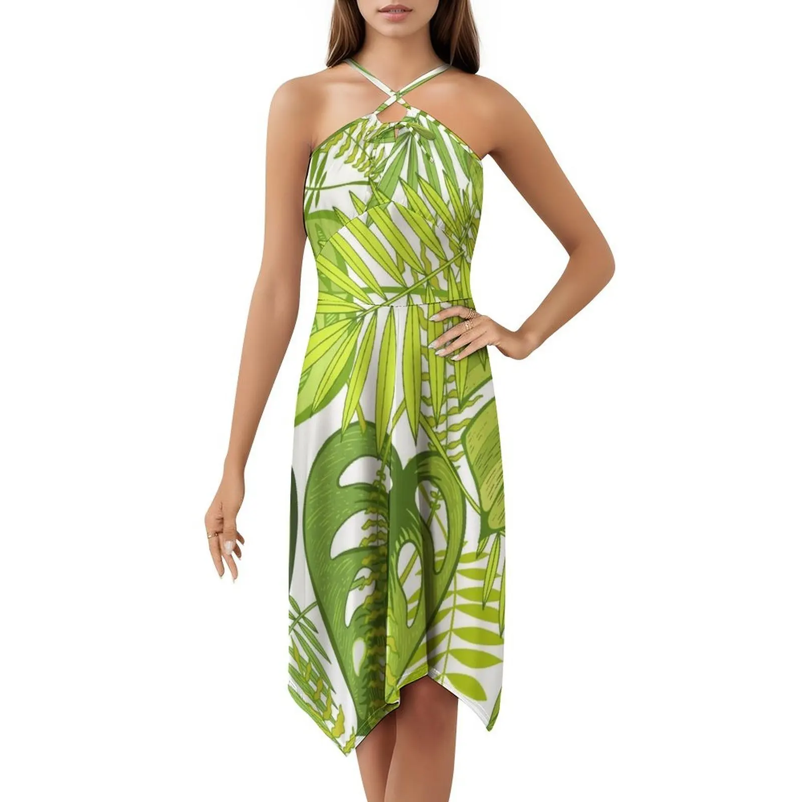 فستان صيفي استوائي يترك على شكل قلب فستان أنيق للحفلات الصيفية للنساء الاستوائية الاستوائية الغريبة النخيل Monstera