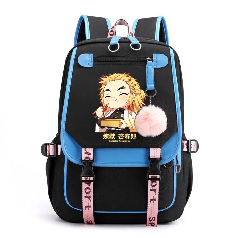 Cute Rengoku Kyoujurou Backpack Fashion Casual Street Anime Backpack High Quality USB Anime Rengoku Kyoujurou Backpack