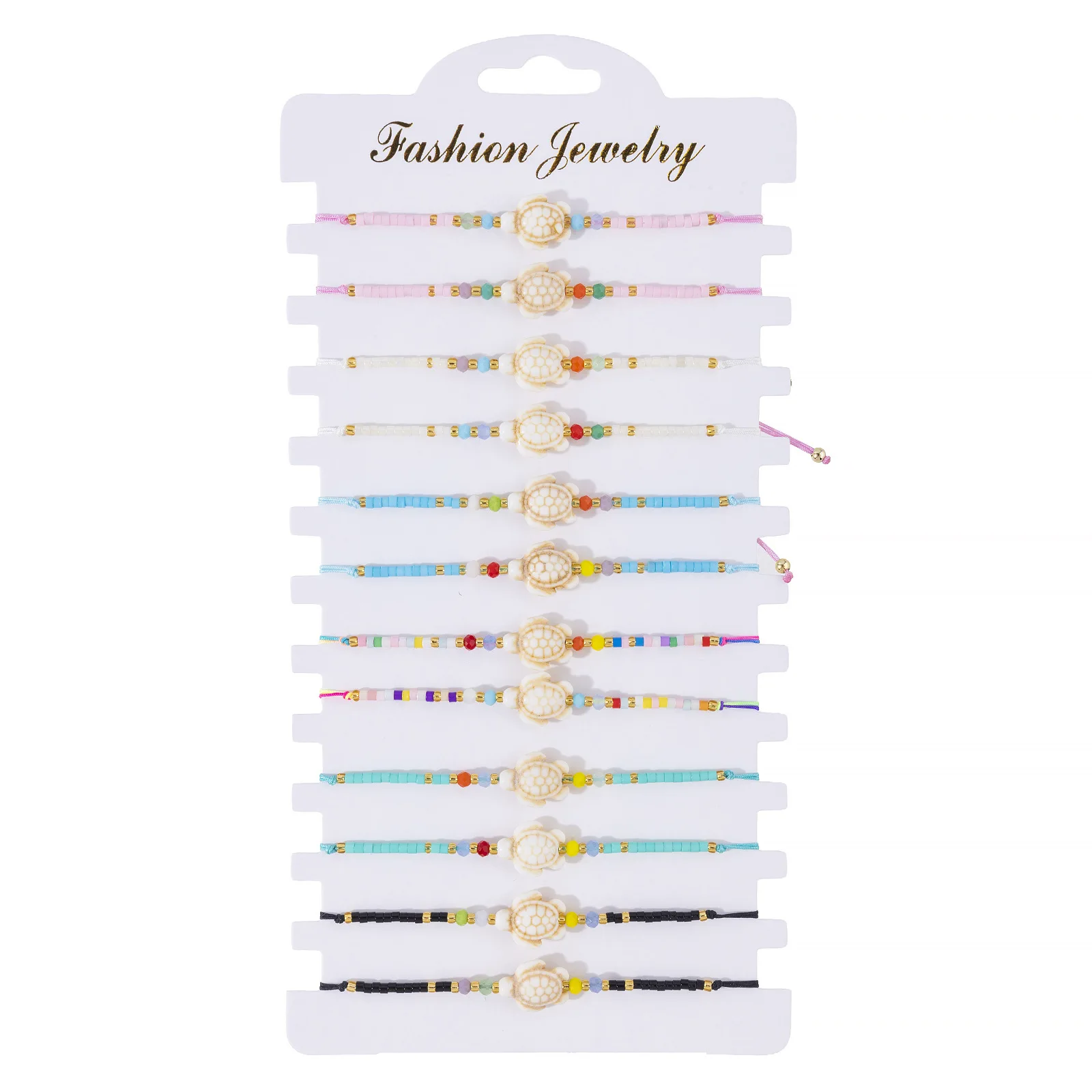 ZGMXR 12PCS Rice bead necklace Shell Starfish Hand-woven Tying a knot Bohemia Adjustable Fashion Simple Woman Beaded bracelet