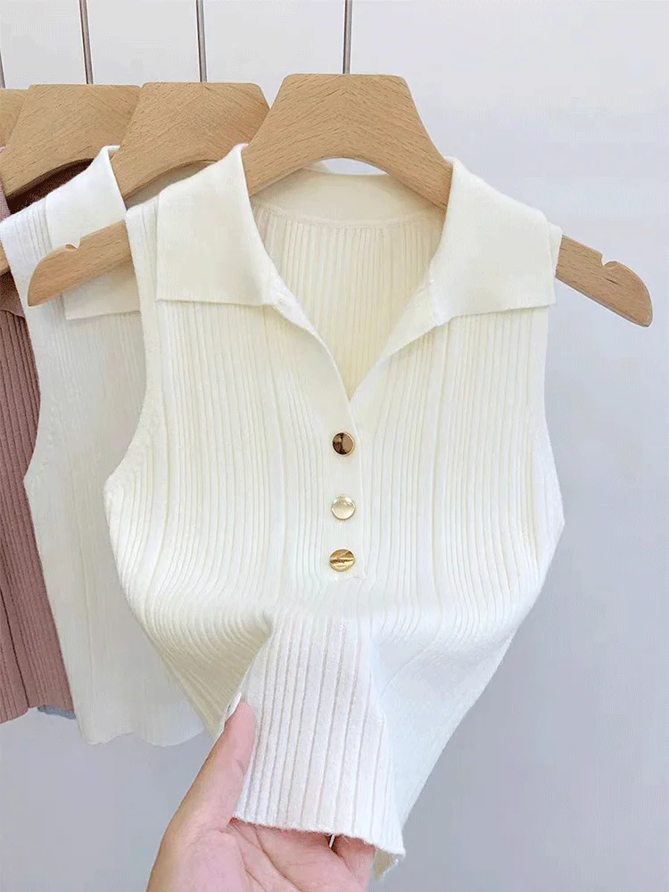  Collar Knitted Vest Women's Summer Unique Exquisite Svel Base irt Slim Fit Top Commute Sle ort Length Single...