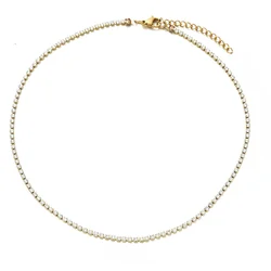 Dainty Tennis Chain Choker Necklace Female Gold Silver Color Stainless Steel Cubic Zirconia Neck Chains for Women Jewelry Gift