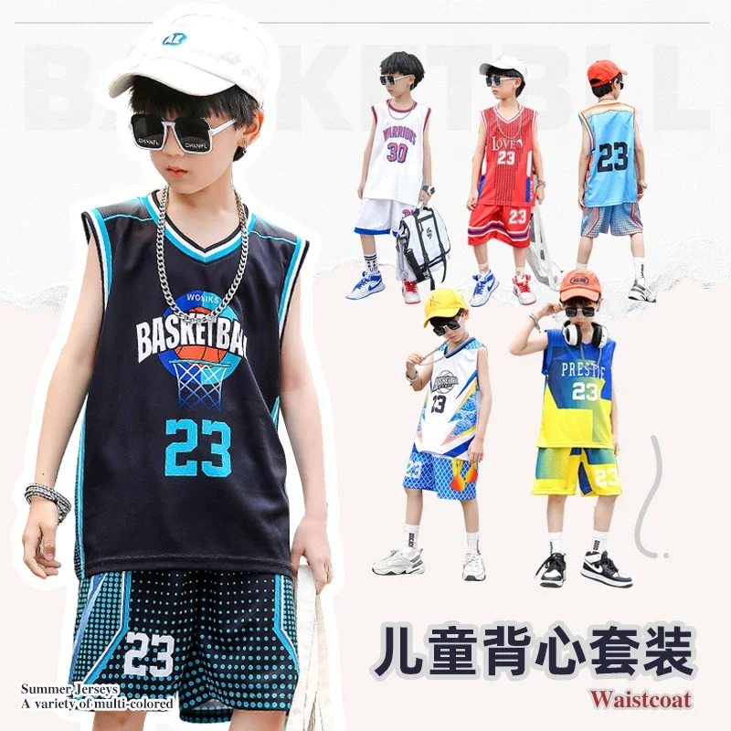 New Boys Girls Summer Basketball Jerseys 2023 Summer Kids Suit Cool Handsome Sports Training Uniforms Little，  lakers shorts