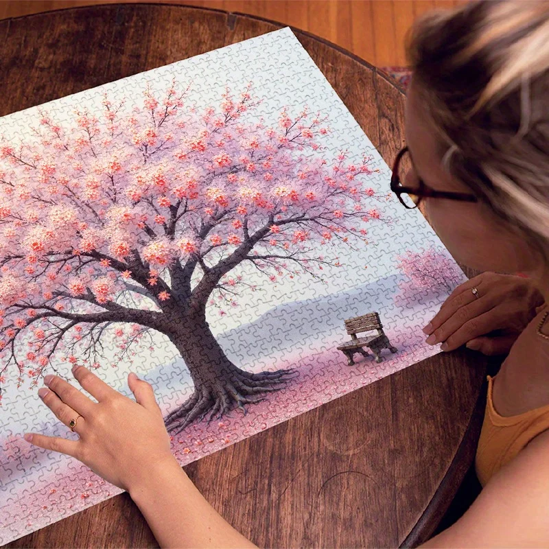 1000 قطعة من أحجية الصور المقطوعة للبالغين - تحت شجرة زهر الكرز مع مقعد، ورق ممتاز عالي الجودة ومضاد للخدش، فيبران #3