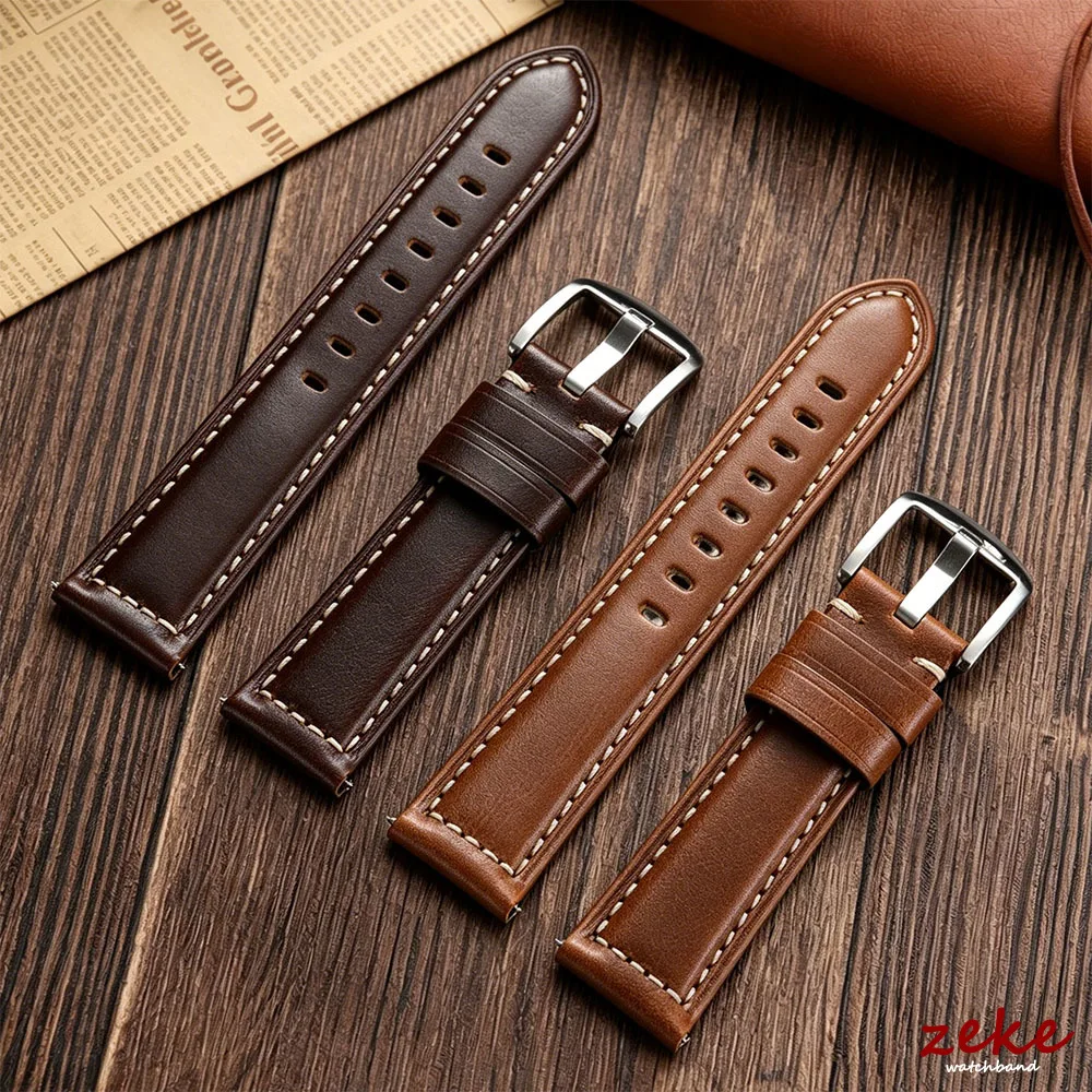 Image of Handgefertigtes Kalbslederarmband für Seiko Vintage Oil Wax Armband aus genarbtem Leder 18/20/22/24/26 mm Schnellverschluss-Uhrenarmbänder