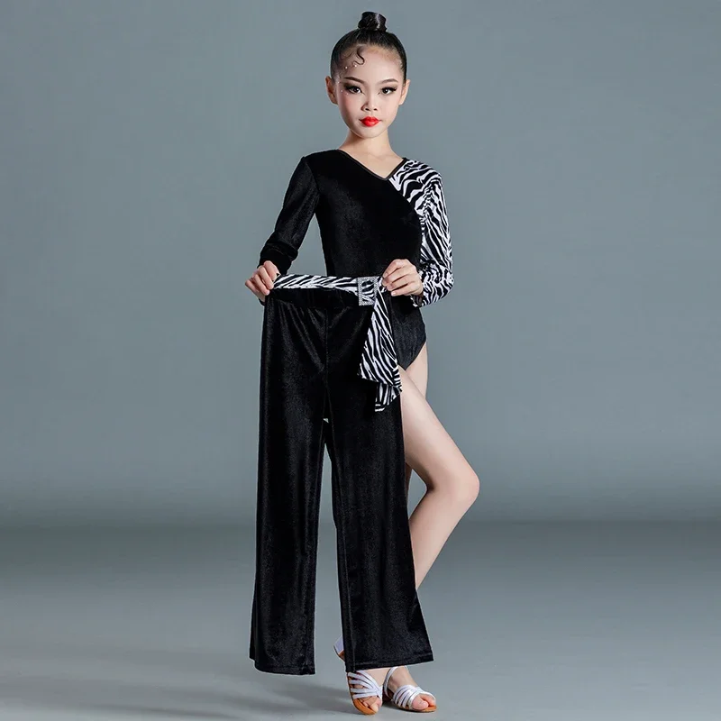 RT01 Cha Cha Tango Latin Dance Pants Suit for Girls Ballroom Dancing Rumba Samba Latin Kids Dance Costume Child Modern Jazz *Jk2
