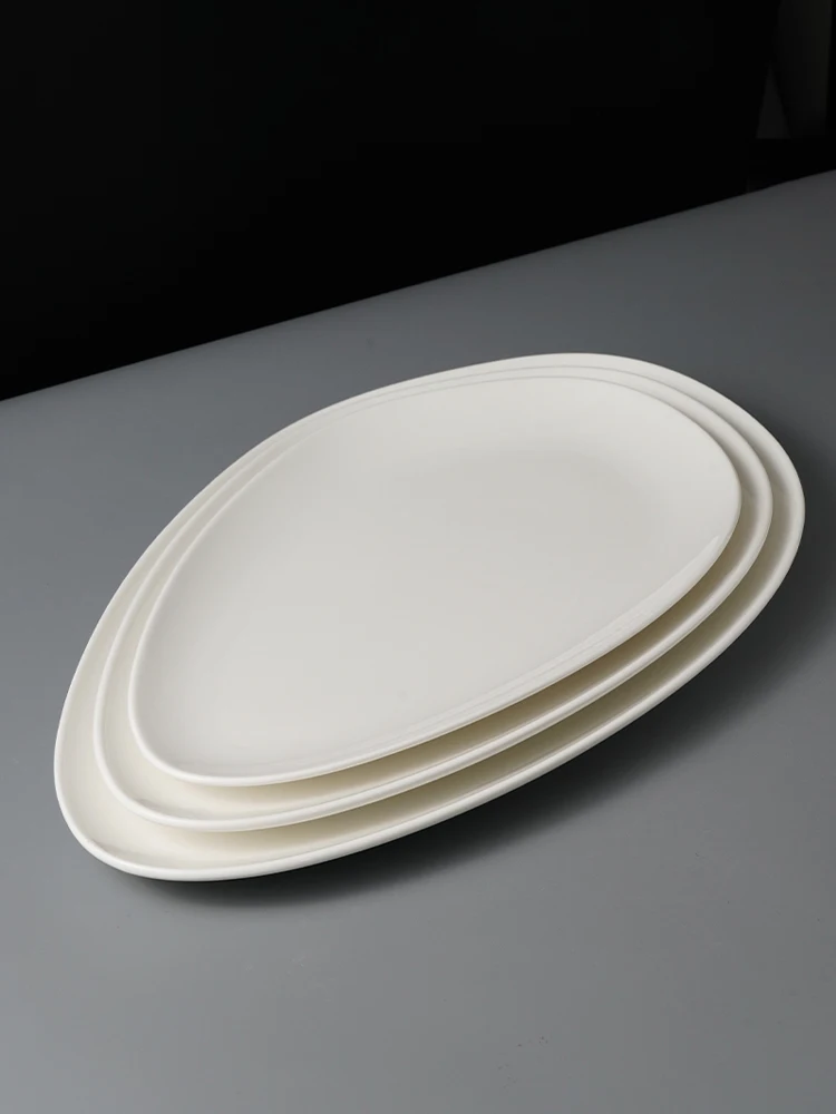 Pure White Ceramic Fish Plate for Hotel, Molecular Cuisine, Fusion Dish, Tableware, Club, Artistic, Oval