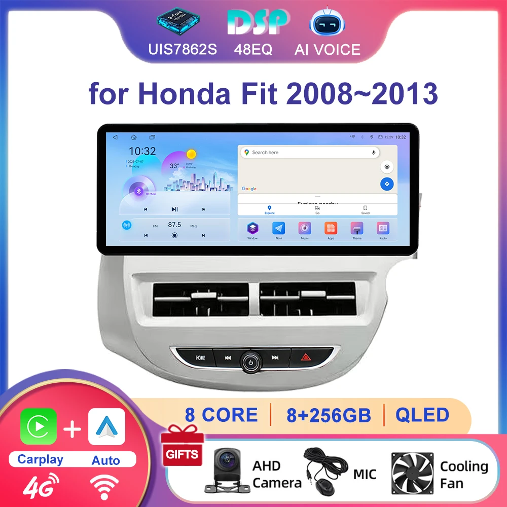 12.3' 8 Core Qled Autoradio Android Multimedia Wireless Carplay Car Stereo Radio Player for Honda Fit 2008~2013