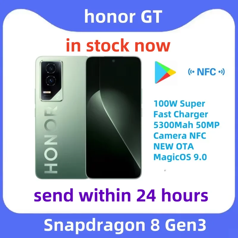 Original Honor GT 5G Snapdragon 8 Gen3 Google Play AMOLED 100W Super Fast Charger 5300Mah 50MP Camera NFC NEW OTA MagicOS 9.0